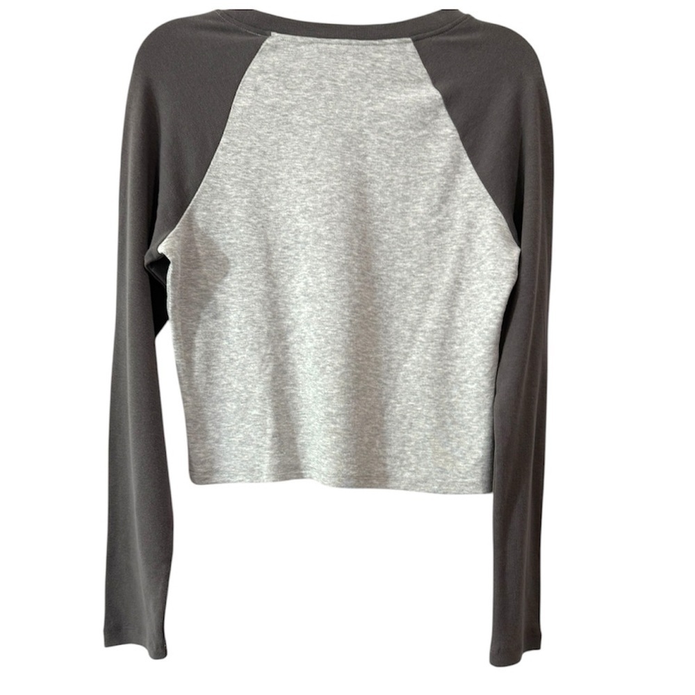 Just Polly NYC Cropped Long Sleeve Top Gray Raglan Graphic Tee XL Streetwear - Picture 3 of 9